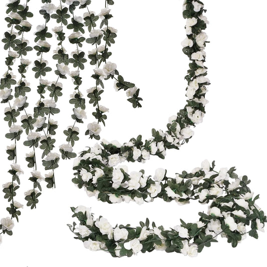 10 Pcs 82FT Flower Garland, Artificial Rose Garland Flowers Plants Fake Flower Hanging Rose Ivy, Birthday Party Valentine's Day Wedding Wall Arch Decor（White）