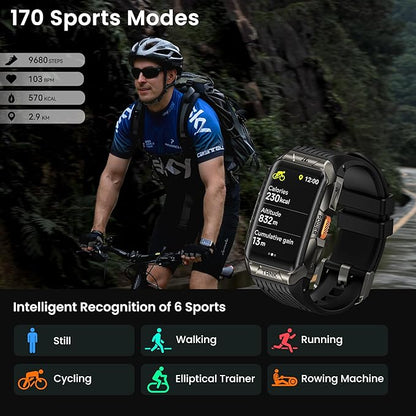 KOSPET Tank X2 Smart Watch Fitness Tracker, 24/7 Heart Rate, Blood Oxygen Monitor, Sleep Tracker, Blutooth Call, Stainless Steel Unibody, 1.64” AMOLED Always-on Display (Black)