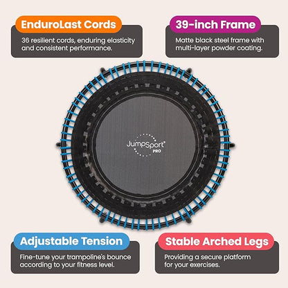 JumpSport 350 PRO Indoor Heavy Duty Fitness Trampoline, 39-inch | 36 Premium EnduroLast 4 Elastic Cords | Customized Bounce with 7 Settings | 300 lb Wt. Rating | 60-Day Free Trial to 350+ Videos