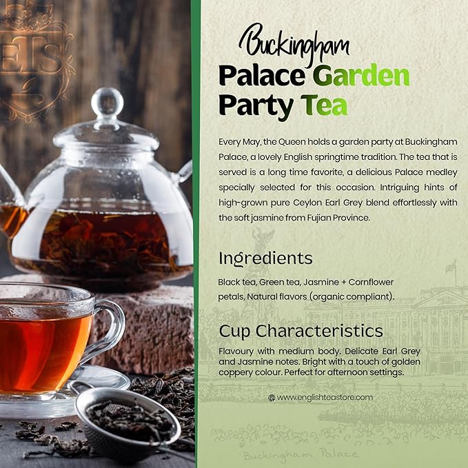 English Tea Store Buckingham Palace Garden Party Tea - 4oz | Loose Leaf Black Tea with Earl Grey and Jasmine Notes | British Royal-Inspired Afternoon Blend | Medium Body Floral Flavor