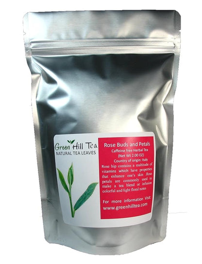 Greenhilltea premium bulk tea ,Rose Buds and Petals Tea caffeine free herbal tea – 2 Oz Bag