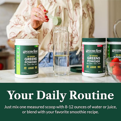 Greens First Original Greens Powder - 49 Superfoods - Organic Fruits & Veggies - Prebiotics, Probiotics & Digestive Enzymes - Antioxidant Smoothie - Dairy Free, Vegan & Non-GMO (Mint, 30 Servings)