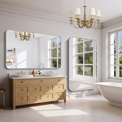 FORBATH 60x36 Inch Silver Bathroom Mirror for Over Sink, Large and Wide Rectangular Wall Mirror with Metal Frame, Rounded Corners for Bathroom, Bedroom, Entryway Decor (Horizontal or Vertical)