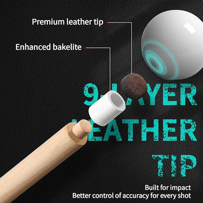 Kmise Professional Low-Deflection Pool Cue Stick, 58'' Canadian Hard Maple Wood Billiard Cue, 13mm Leather Tip, 3D Anti-Slip Grip, Precision Control for Adults/Beginners/Pros