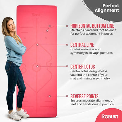 Robust Non-Slip Yoga Mat with Strap, 1/4" Thick TPE Eco-Friendly Workout Mat for Yoga with Position Lines and Texture Surface, Gym Mat for Women, Men, Pilates and Exercises Anti-Tear Sweat-Proof Exercise Mat