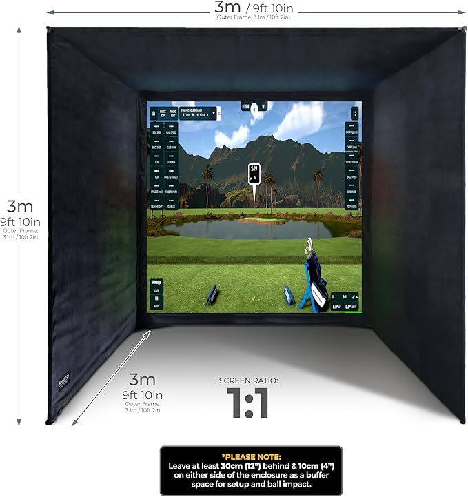 Golf Simulator Enclosure with Impact Display Projection Screen, use with All Golf Launch Simulators and Monitors.