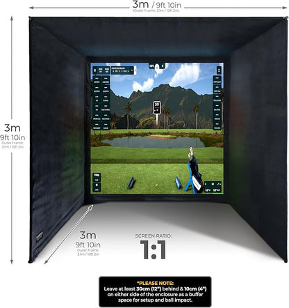 Golf Simulator Enclosure with Impact Display Projection Screen, use with All Golf Launch Simulators and Monitors.