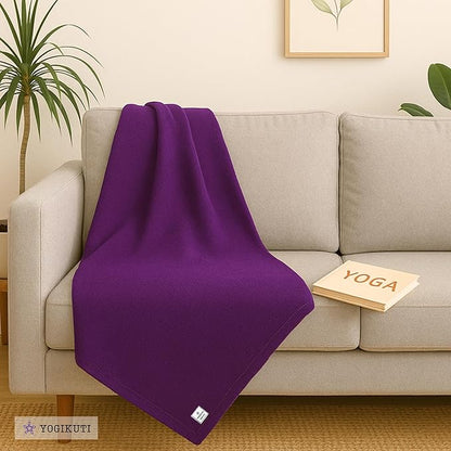 Yogikuti Iyengar Cotton Yoga Blanket Set of One – Thick Handwoven Yoga Blankets for Restorative Yoga, Meditation & Pranayama – Premium Cotton Yoga Blanket for Support & Comfort in Pranayama (Purple)