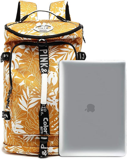 Kalesi Gym Duffle Bag Backpack 4-Way Waterproof with Shoes Compartment for travel Sport Hiking laptop (Mustard yellow)