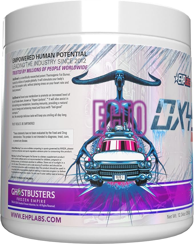 EHP Labs x Ghostbusters OxyShred Pre Workout Powder Supplement - Preworkout Powder with Acetyl L Carnitine, Energy Boost Drink - Ecto Freeze, 60 Servings