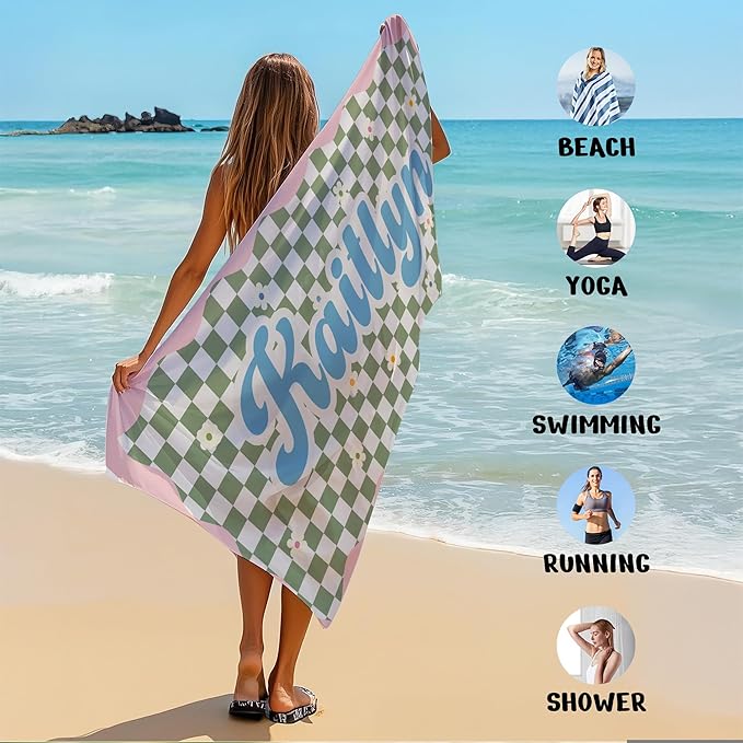 JML Personalized Beach Towel with Name, Custom Flower Beach Towel, Customized Microfiber Pool Towel, Quick Dry & Absorbent Swim Towel for Adult,Anniversary, Birthday, Summer Holiday,Vacation