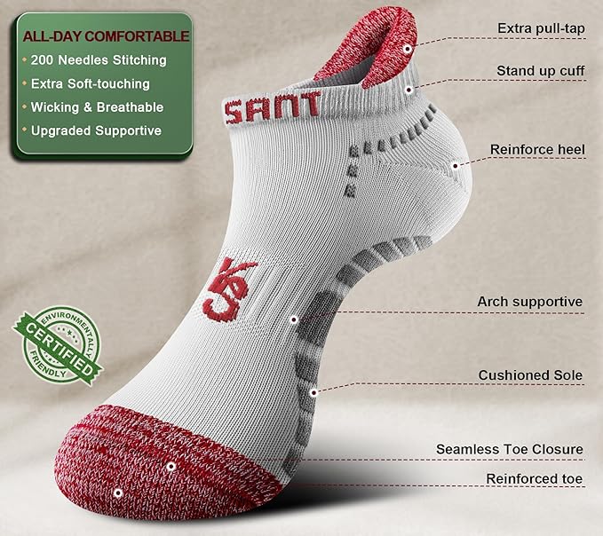 KEMISANT Men Running Socks,Active Ankle Socks No show Cushioned Footbed Arch Support
