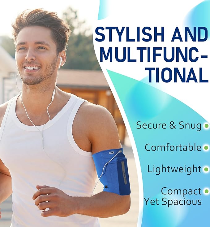 HiRui Running Armband Sleeve Universal Sports Armband Cell Phone Holder Armband for Exercise Workout, Compatible with iPhone 16/15/14/13/Plus/Pro Samsung Galaxy All Phones (XL, Blue)