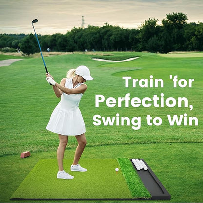Golf Hitting Mat with Ball Tray 5x4ft - 6x4ft Dual-Turf Practice Mat for Indoor & Outdoor Use Golf Training Mat with Rubber Tee Holes, Suitable for Swing Driving & Chipping