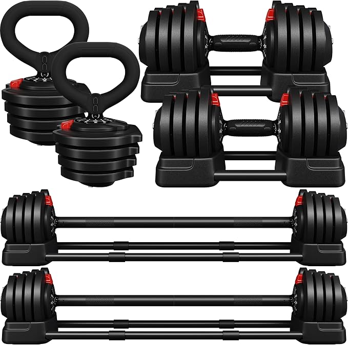 Yaheetech Adjustable Dumbbell Set Free Weight Dumbbells 40lbs/52.5lbs/90lbs Fast Adjust Dumbbells Dumbbell Weight Set, with Tray for Men/Women Strength Training Equipment