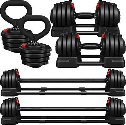 Yaheetech Adjustable Dumbbell Set Free Weight Dumbbells 40lbs/52.5lbs/90lbs Fast Adjust Dumbbells Dumbbell Weight Set, with Tray for Men/Women Strength Training Equipment