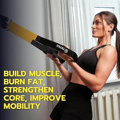 THYSOL® Resistance Trainer Pro Xtreme Straps Army | Sling Trainer Set with Adjustable Door Anchor | Fitness Home Workouts - Suitable for Travelling & for Training Indoor & Outdoor (Yellow)