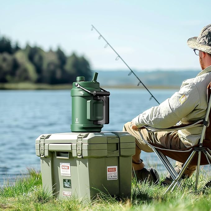 1 Gallon Insulated Water Bottle for Hiking: Meoky 128 oz Triple Wall Vacuum Stainless Steel Metal Water Jug - Top and Side Handles, Cold for 48 Hrs, 2-in-1 Straw and Spout Lid, Leakproof for Gym (Fir)