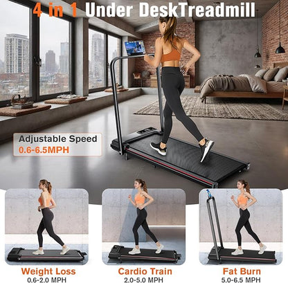7.8MPH Incline Treadmill for Home, Walking Pad with Handle Bar, Under Desk Compact Treadmill with 350 Lbs Capacity, LED Display & APP, Remote Control, 3.0HP