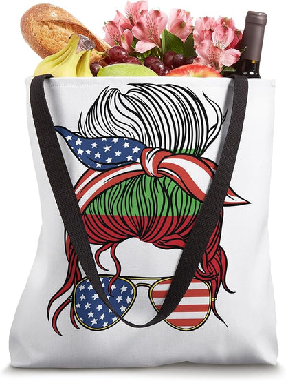 Half American Bulgarian Roots Bulgaria USA Messy Bun Women Tote Bag
