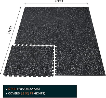 0.56 Inch Thick Gym Flooring for Home Gym 24 Sq 6 Pcs 24 x 24in Tile,