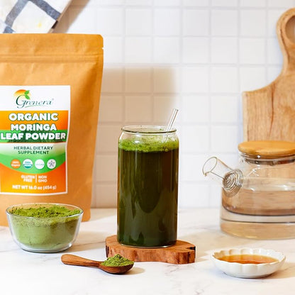 Grenera Organic Moringa Powder - 2.2 lbs (35.2 oz) | Moringa Oleifera Leaf Powder Lab Tested for Purity | Moringa Powder Organic Perfect for Smoothies, Drinks, Tea & Recipes | 100% Raw from India