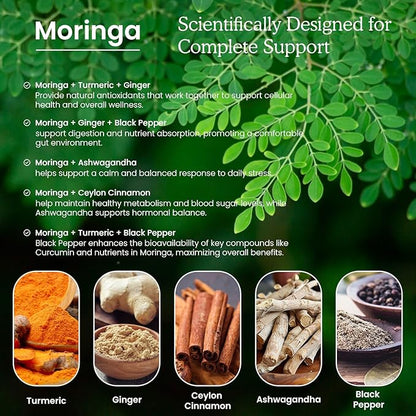 (2 Pack) Organic Moringa Leaf Extract Liquid Drops Supplement 1000mg with Turmeric and Black Pepper for Energy, Antioxidant and Skin, Green Superfood Supplement for Women Men, Vegan, 1 Fl Oz