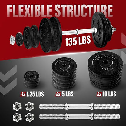 Yes4All Old School Adjustable Dumbbell Set with Weight Plates, Star Lock Collars/Connector, 40lbs to 200lbs Adjustable Weight Plates Set