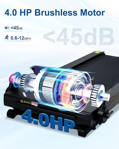 Foldable Treadmill with Auto Incline - 4 Hp 18.9 Inch Wide Treadmills for Home Seniors, 400 Lb Capacity, Backlit Knob Led Display, Shock Absorbent, Bluetooth App and Speaker, 12 Mph Speed