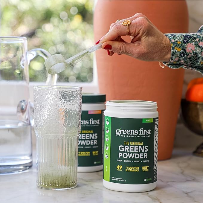 Greens First Original Greens Powder - 49 Superfoods - Organic Fruits & Veggies - Prebiotics, Probiotics, Digestive Enzymes - Antioxidant Smoothie - Dairy Free, Vegan, Non-GMO (Chocolate, 60 Servings)
