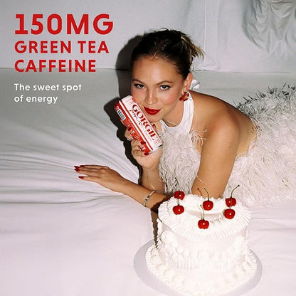 GORGIE Jordyn Jones Cherry Lime, Sugar-Free Natural Energy Drink Sparkling, Healthy Energy Drinks - Green Tea, Biotin, B Vitamins -150mg Caffeine, Vegan, & Low Calorie (Pack of 12)