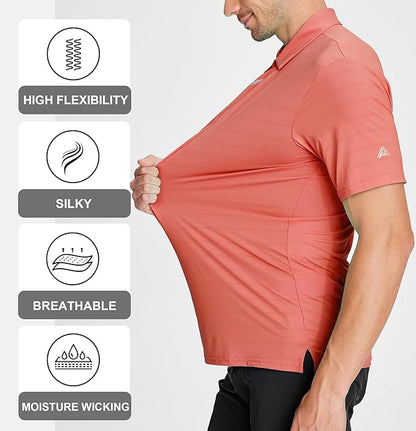 Esabel.C Jacquard Golf Shirts for Men Moisture Wicking Short Sleeve Performance Dry Fit Active Mens Polo Shirts