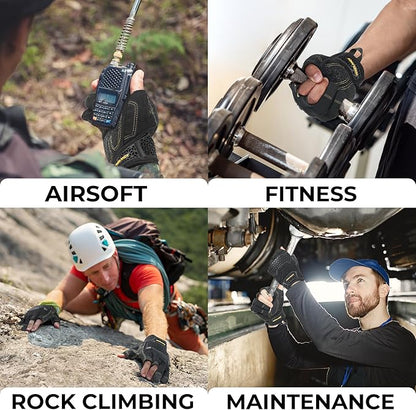 HANDLANDY Fingerless Framer Work Gloves for Men, Utility Grip Paded Gloves for Tactical Shooting Airsoft Hunting Driving (Black- 3 Fingerless, Medium (Pack of 1))