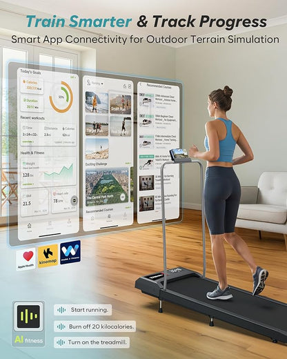 WELLFIT Auto Incline Folding Treadmill - 10% Incline Desk Walking Pad Treadmill with Handlebar, 400 lbs Heavy-Duty Capacity, Space-Saving Quiet Under-Desk Design for Home Office, Seniors & Fitness