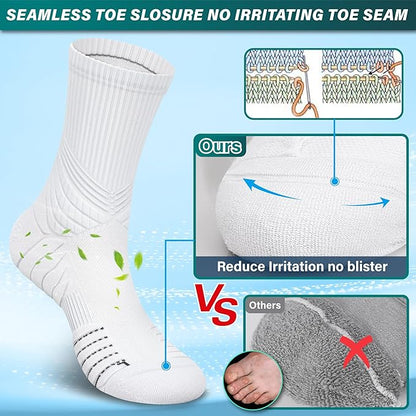 Hylaea Compression Running Socks for men, Coolmax Anti-Blister Cushion Crew Socks for Athletic, Moisture Wicking & Seamless