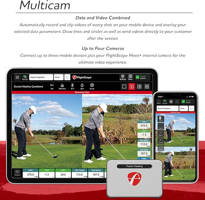FlightScope Mevo+ GPS Golf Launch Monitor and Simulator with Face Impact Software | 22+ Complete Golf Data Parameters Including Vertical & Lateral Impact, 12 E6 Courses and 17 Practice Ranges