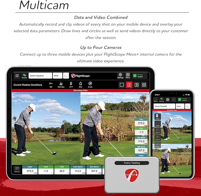 FlightScope Mevo+ Portable Golf Launch Monitor, Rangefinder and Simulator with Signature Power Bundle | 20+ Full Swing & Short Game Data Stats, 12 Courses, 17 Practice Ranges Included