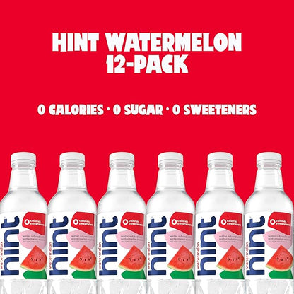 Hint Fruit-Infused Bottled Water, Watermelon - Sugar Free Flavored Water with Zero Calories, Naturally Flavored, and No Artificial Sweeteners - 16 Fl Oz (Pack of 12)