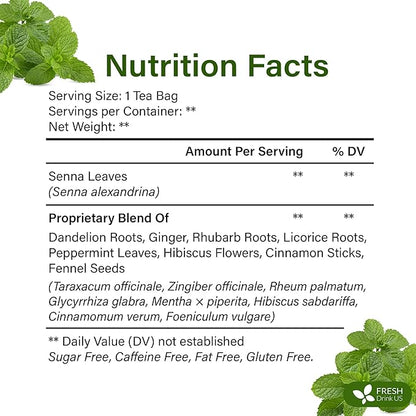 FreshDrinkUS, Premium 75 Tea Bags Men Super Detox Tea – Herbal Blend with Senna, Dandelion Root, Ginger, Peppermint & More – 100% Natural, Sugar-Free. Caffeine-Free. Gluten-Free. Vegan