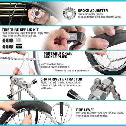 DURATECH 31 Pieces Bicycle Tool Kit, Complete Bike Repair Kit with Storage Box, Mountain Bike Repair Tools, for Mountain, Road, and Park Bicycle with Chain Riveter, Tire Levers, Crank Puller