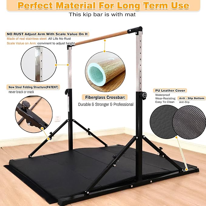 4FT/5FT Gymnastic Bar Set Gymnastics Horizontal Bar Gymnastics Kip Bar for Kids Home Use