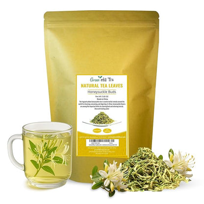 Greenhilltea traditional health herbs, Premium Honeysuckle buds, honey suckle tea NO GMO, NO Additives, Caffeine free dried herbal tea 5 OZ