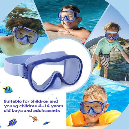 Kids Swim Goggles 180° Snorkel Diving Mask with Nose Cover, Anti-Fog Kids Swimming Goggles with Elastic Fabric Strap for Kids Boys Girls