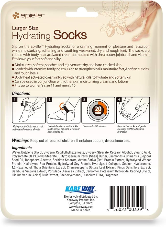 Epielle Hydrating Hand & Foot Masks 12 Pairs, Deep Moisturizing Socks & Gloves, Soften Dry Hands & Cracked Heels with Shea Butter & Jojoba Oil, Korean Skin Care, Foot Spa, Self Care Gifts for Women