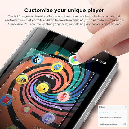 Innioasis MP3 Player with Bluetooth and WiFi, 160GB MP3 Player with Spotify for Kids, 4" Touch Screen Android MP3 MP4 Player with Pandora,Amazon Music,Audible,Libby,Audiobooks(White)