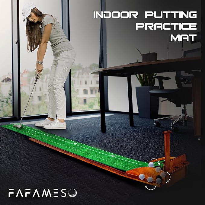 Golf Putting Mat with Ball Return, Indoor Putting Green Training Equipment for Home Office, Mini Golf Practice Aid, Portable Golf Training Mat for Men & Women