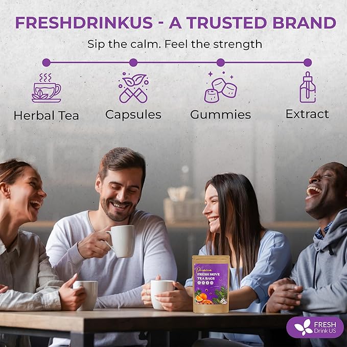 FreshDrinkUS, Fresh Move Tea – 75 Tea Bags - Herbal Tea Blend with Senna Leaves, Cinnamon, Orange Peel, Ginger & More – Caffeine-Free, Natural Ingredients – Smooth Flavor for Everyday Enjoyment