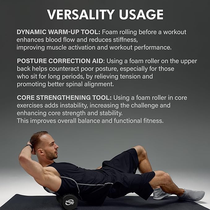 Invincible Fitness EPP Foam Roller for Deep Tissue Massage – Enhance Recovery, Relieve Pain, and Boost Mobility for a Stronger, Healthier You (Black)