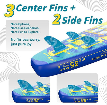 Journey 11'6" / 11'×34" / 11'×35" Extra Wide Paddle Board, One-Stop Premium SUP Board Accessories, Tailored Fins, Stable Inflatable Stand Up Paddle Boards for Youth/Adults of All Skill Levels
