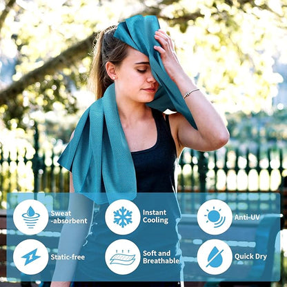 YESLIFE 4 Pack Cooling Towel 40"x12", Gym Towels for Men and Women, Soft Breathable Workout Towels for Yoga, Running, Sport, & More (Black, Dark Blue, Blue, Grey)